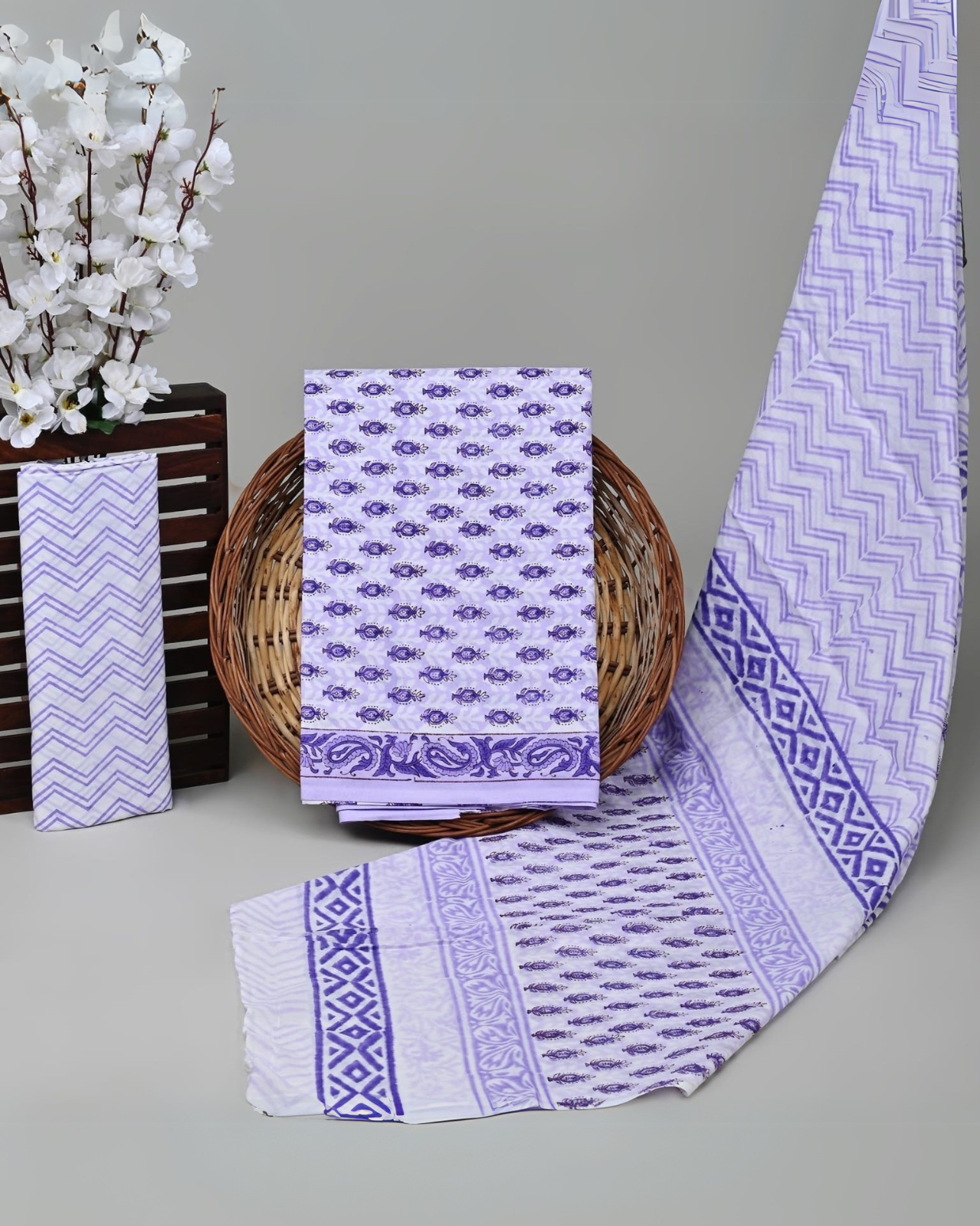 Lilac Charm Hand Block Printed Suit Set