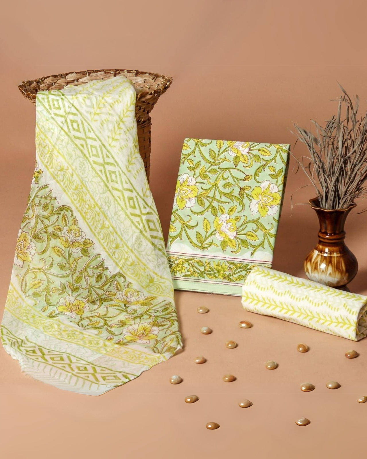 Pistacia Hand Block Printed Suit Set