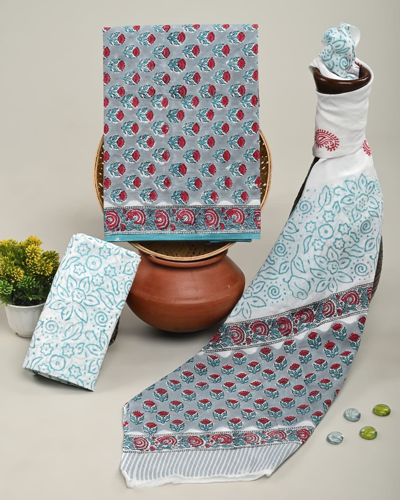 Crimson Hand Block Printed Suit Set