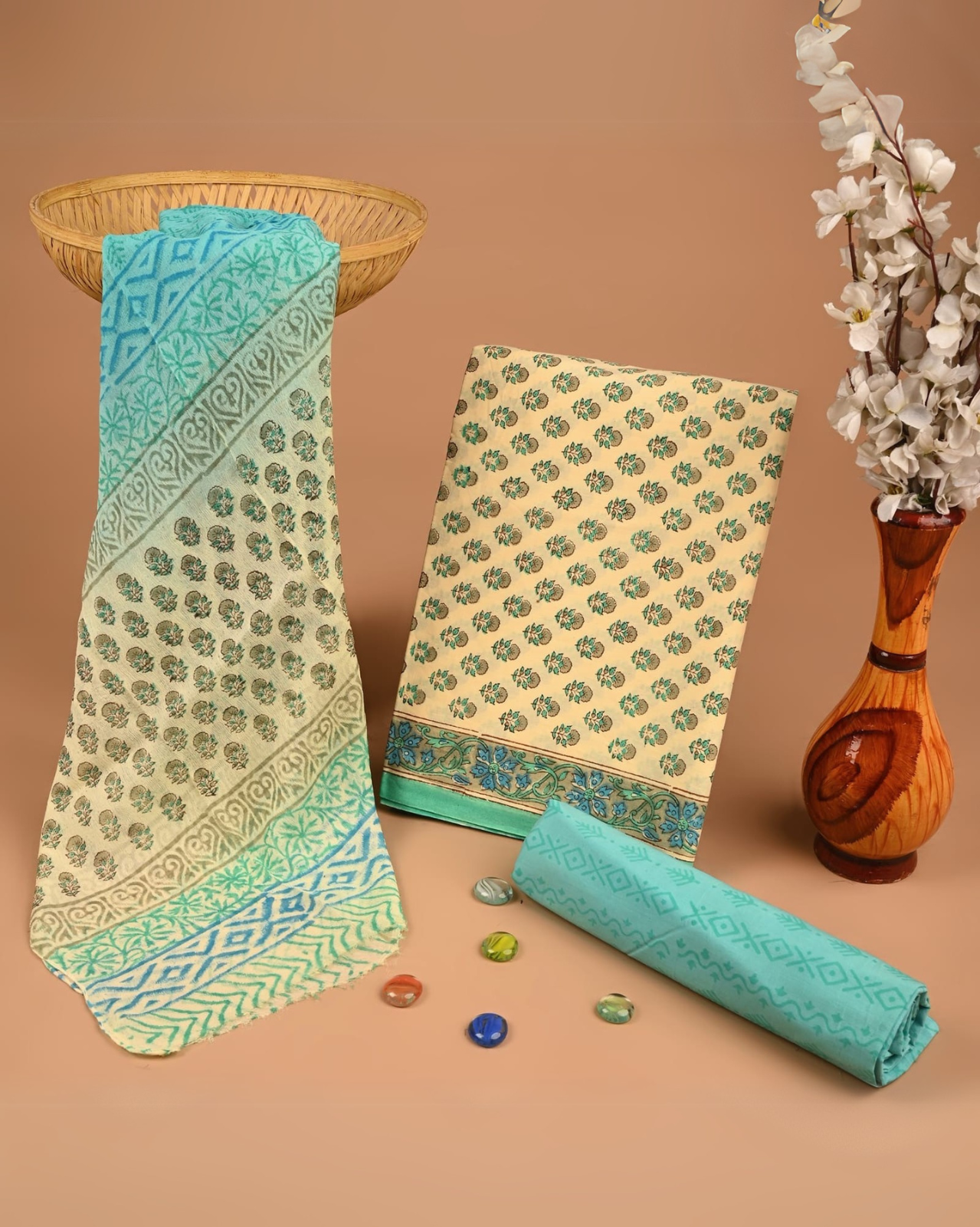 AquaBloom Hand Block Printed Suit Set