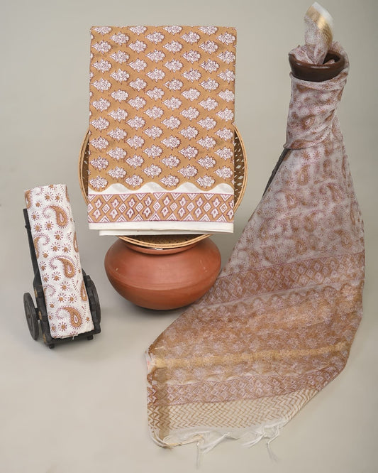 Zarna Hand Brush Printed Suit Set