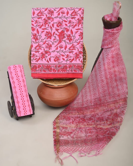 Gulmoh Hand Brush Printed Suit Set