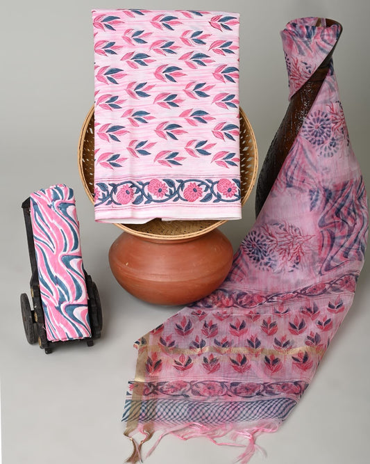Rozia Hand Brush Printed Suit Set