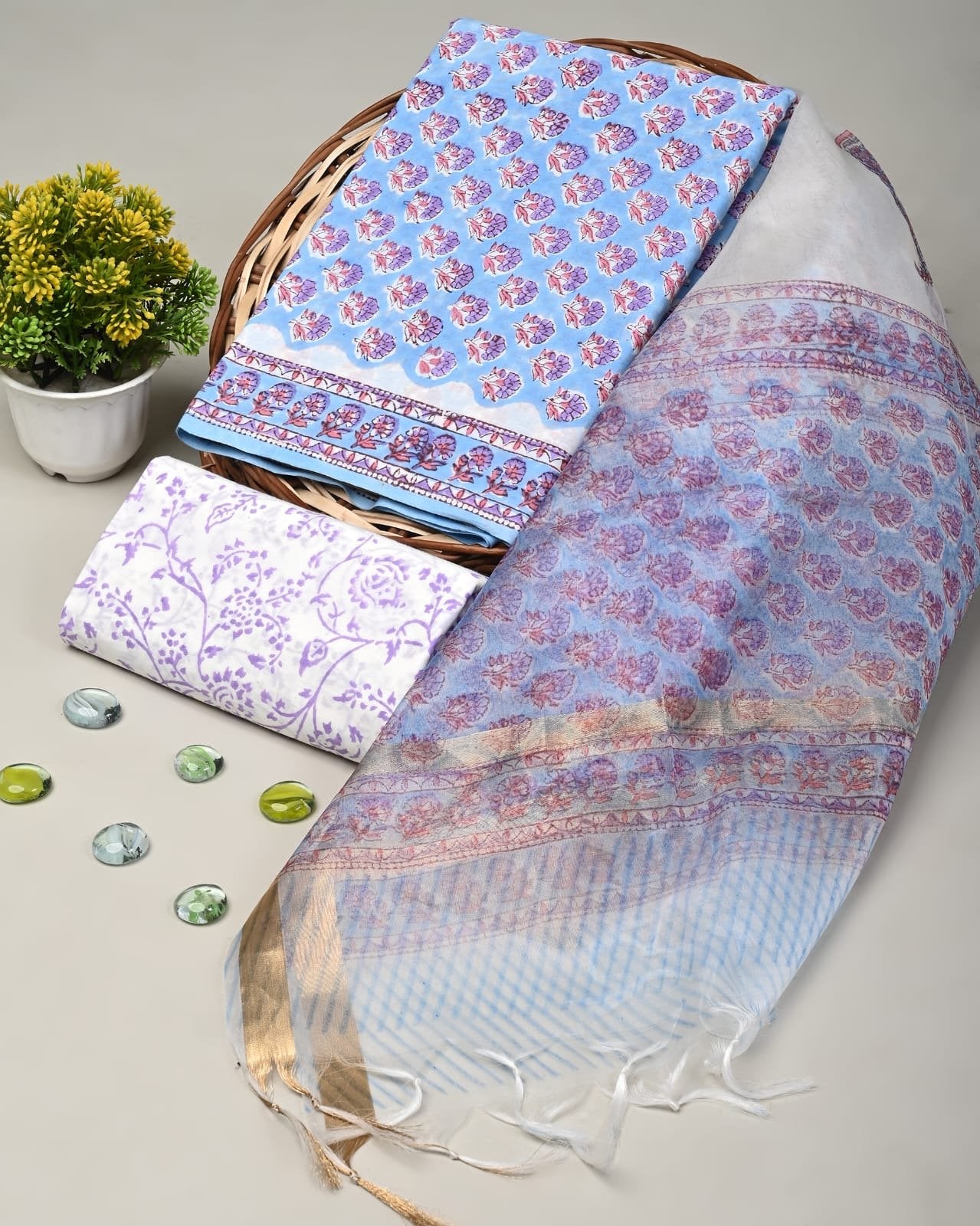 Azira Hand Brush Printed Suit Set